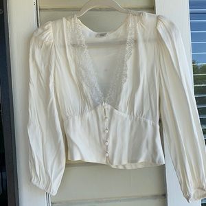 Aritzia (Wilfred) Cream Blouse With Lace Detail